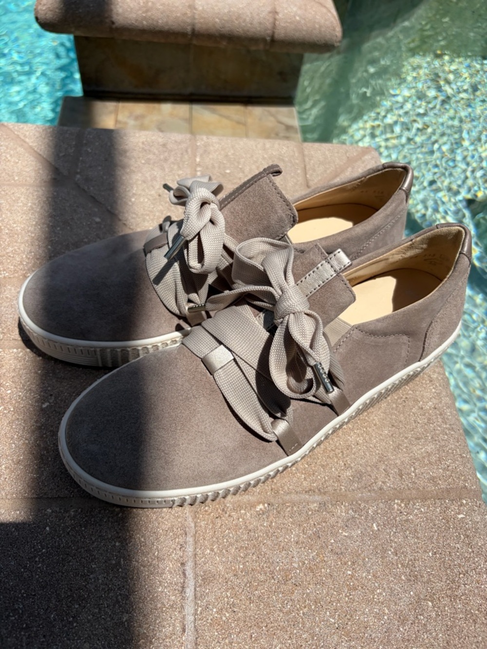 Gabor Taupe Suede Ribbon Lace Slip-On Platform Sneakers